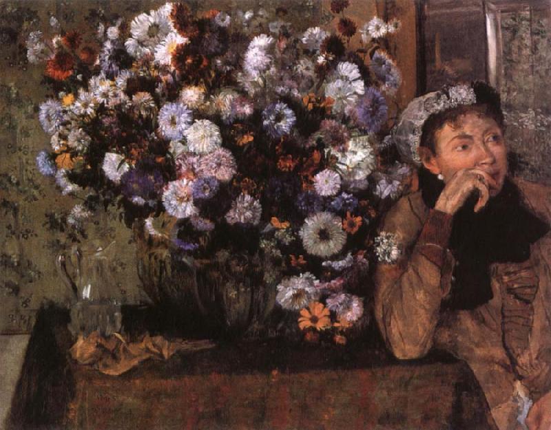 Edgar Degas A Woman seated beside a vase of flowers Germany oil painting art
